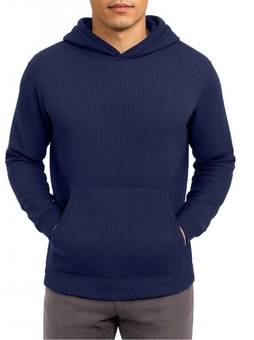 Blue Ice Waffle Knit Thermal Pullover Hoodie Navy Large NWT IN PACKAGE